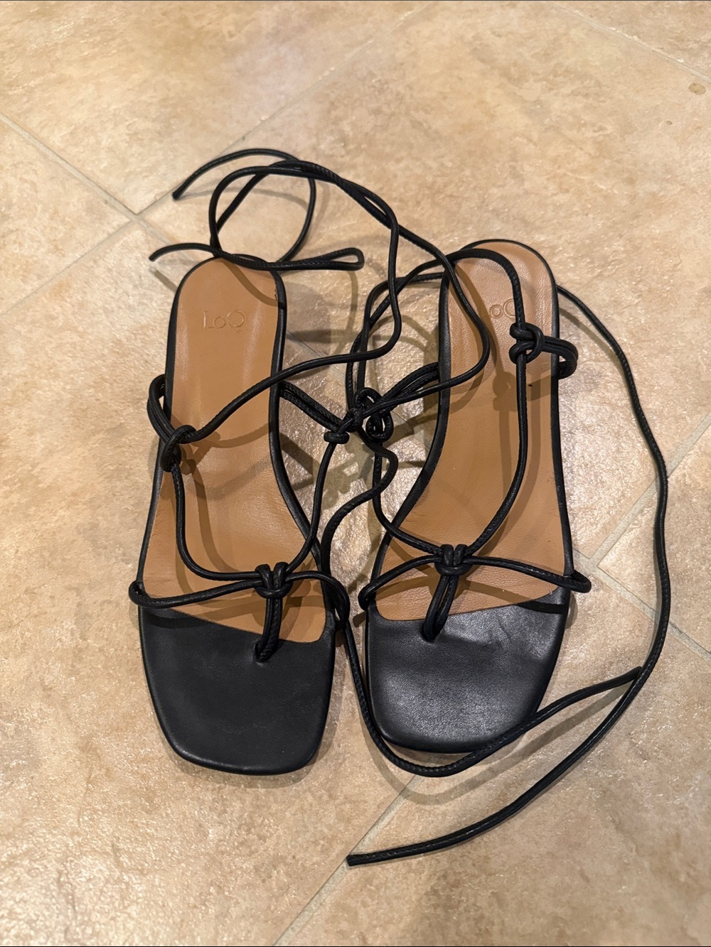Black Lace-Up Strappy Sandals - Women's